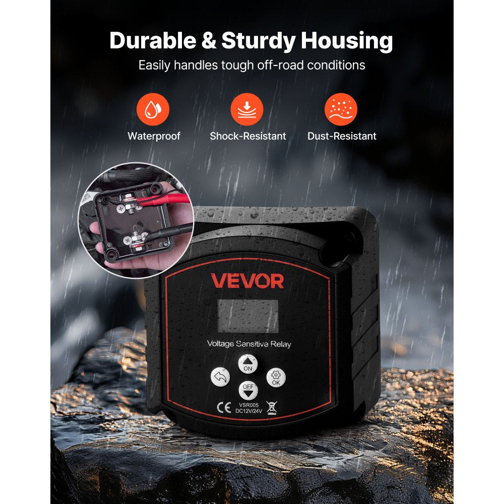 VEVOR Dual Battery Isolator, 12V 300 Amp, Manual and Automatic VSR Voltage Sensitive Relay with LCD Screen, Smart Battery Isolator for Lithium & Lead-Acid Batteries, for Car Truck RV UTV ATV Boat