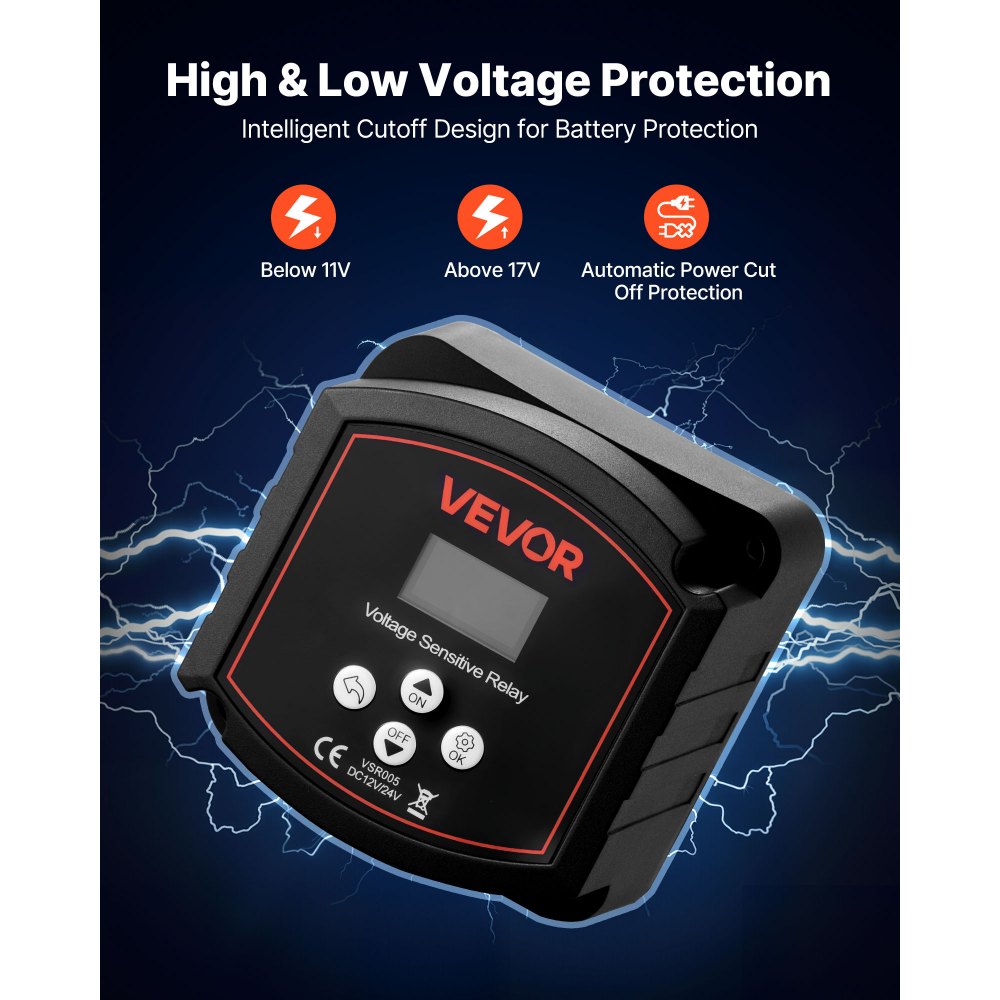 VEVOR Dual Battery Isolator, 12V 300 Amp, Manual and Automatic VSR Voltage Sensitive Relay with LCD Screen, Smart Battery Isolator for Lithium & Lead-Acid Batteries, for Car Truck RV UTV ATV Boat