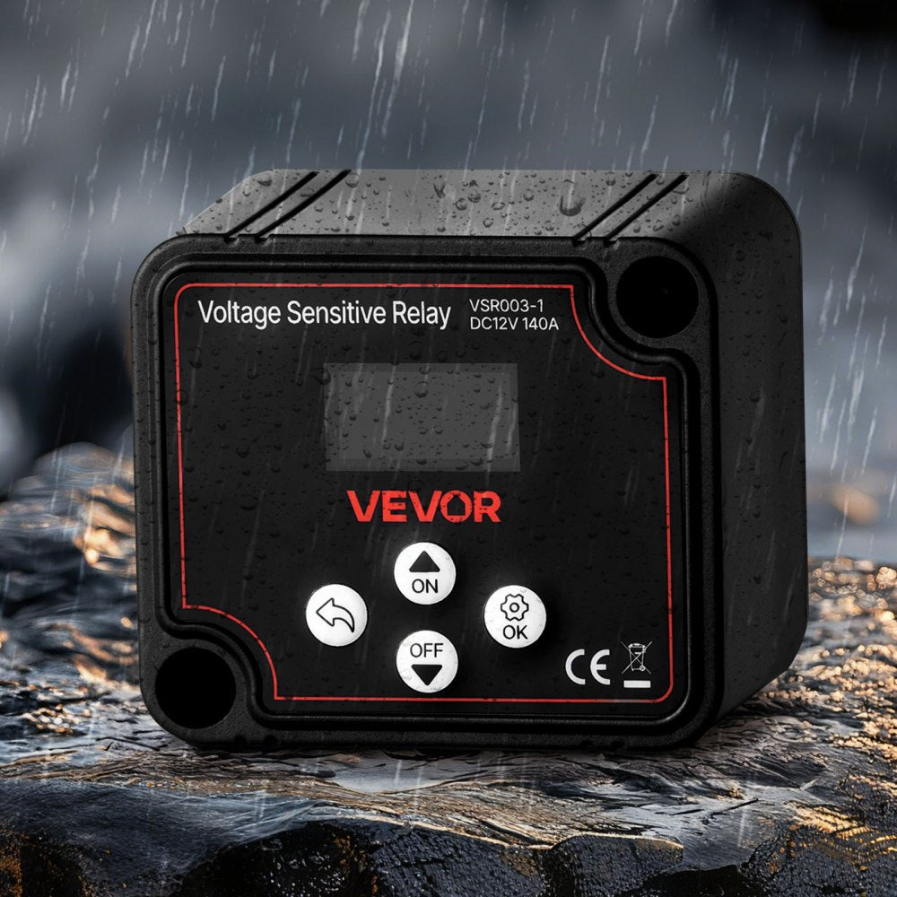 VEVOR Dual Battery Isolator Kit, 12V 140 Amp 20 ft 6AWG, Manual and Automatic VSR Voltage Sensitive Relay with Voltmeter, LCD Screen, Smart Battery Isolator, Compatible with Lithium Batteries, for UTV