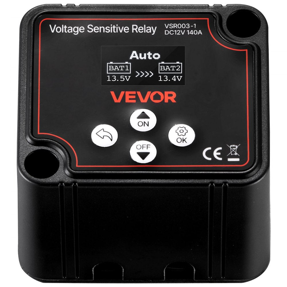 VEVOR Dual Battery Isolator Kit, 12V 140 Amp 20 ft 6AWG, Manual and Automatic VSR Voltage Sensitive Relay with Voltmeter, LCD Screen, Smart Battery Isolator, Compatible with Lithium Batteries, for UTV