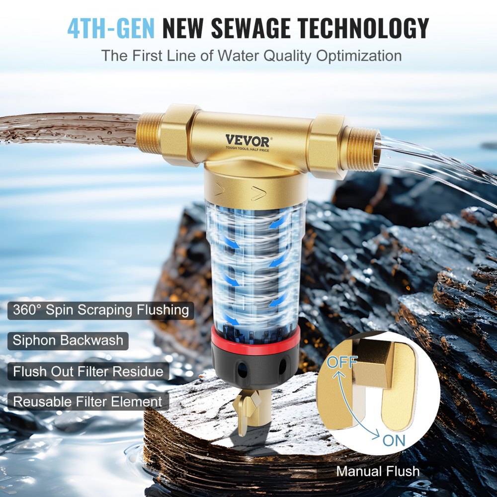 VEVOR Spin Down Filter, 40 Micron Whole House Sediment Filter for Well Water, 3/4" MNPT, 4 T/H High Flow Rate, for Whole House Water Filtration Systems, Well Water Sediment Filter