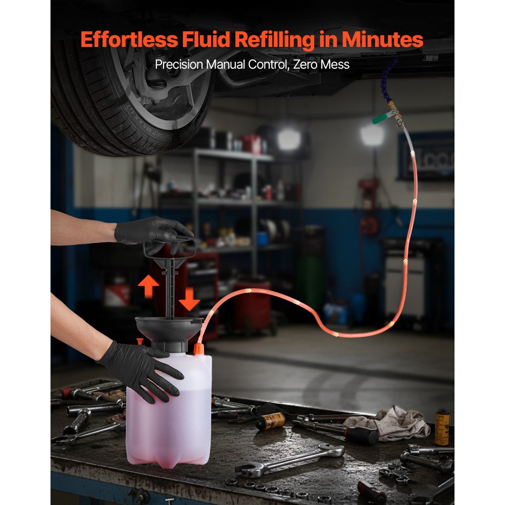 VEVOR Transmission Fluid Pump, 3 L Capacity, Manual Fluid Transfer Pump with 47 in Long Horse & HDPE Tank, Transmission Oil Pump with PTFE Tape, Manual Automotive Oil Filling System for Cars, Boats