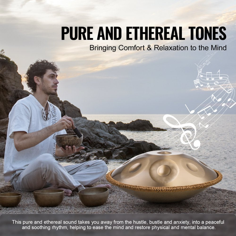 VEVOR Handpan Drum, 22 in & 10 Notes, D Minor Hand Drum, Hand Pan Drum Instrument with Mallets, 432Hz Handpan Stand & Carry Bag, Steel Healing Sound Drum, Percussion Instruments for Adults Beginners