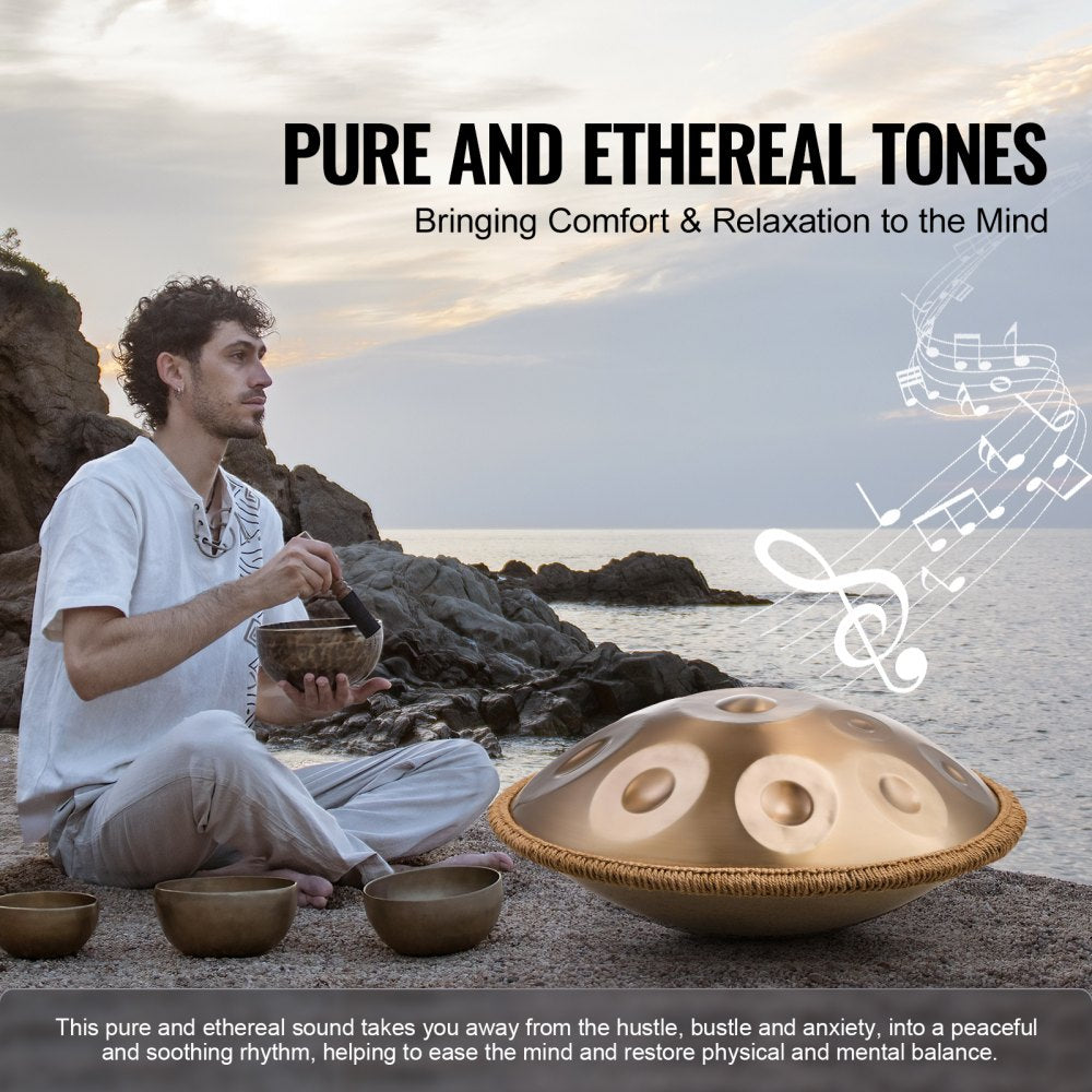 VEVOR Handpan Drum, 22 in & 12 Notes, D Minor Hand Drum, Hand Pan Drum Instrument with Mallets, 440Hz Handpan Stand & Carry Bag, Steel Healing Sound Drum, Percussion Instruments for Adults Beginners