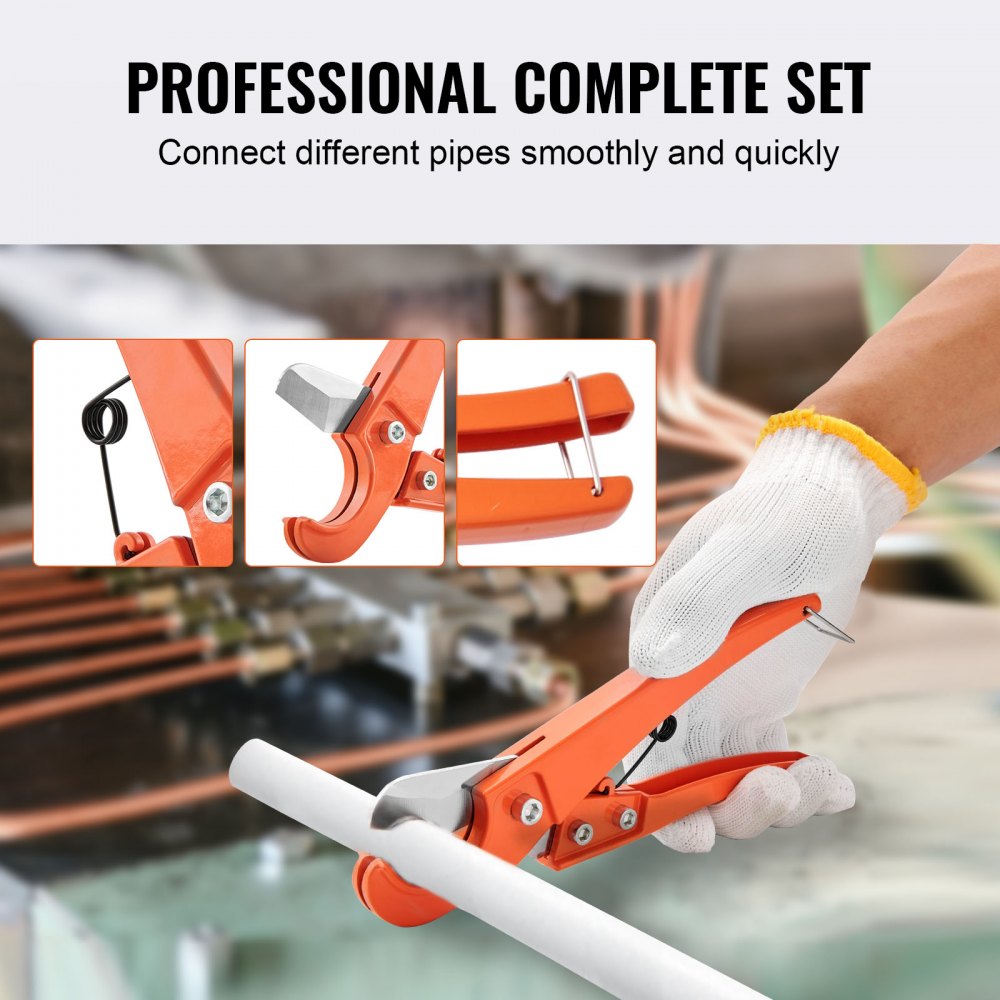 VEVOR Pipe Tube Expander, 1/2", 3/4", 1" OD PEX Tubing Expander, Professional Manual Lever PEX Tools Expander, with 3 Expansion Heads, Pipe Cutter for PEX Tubes
