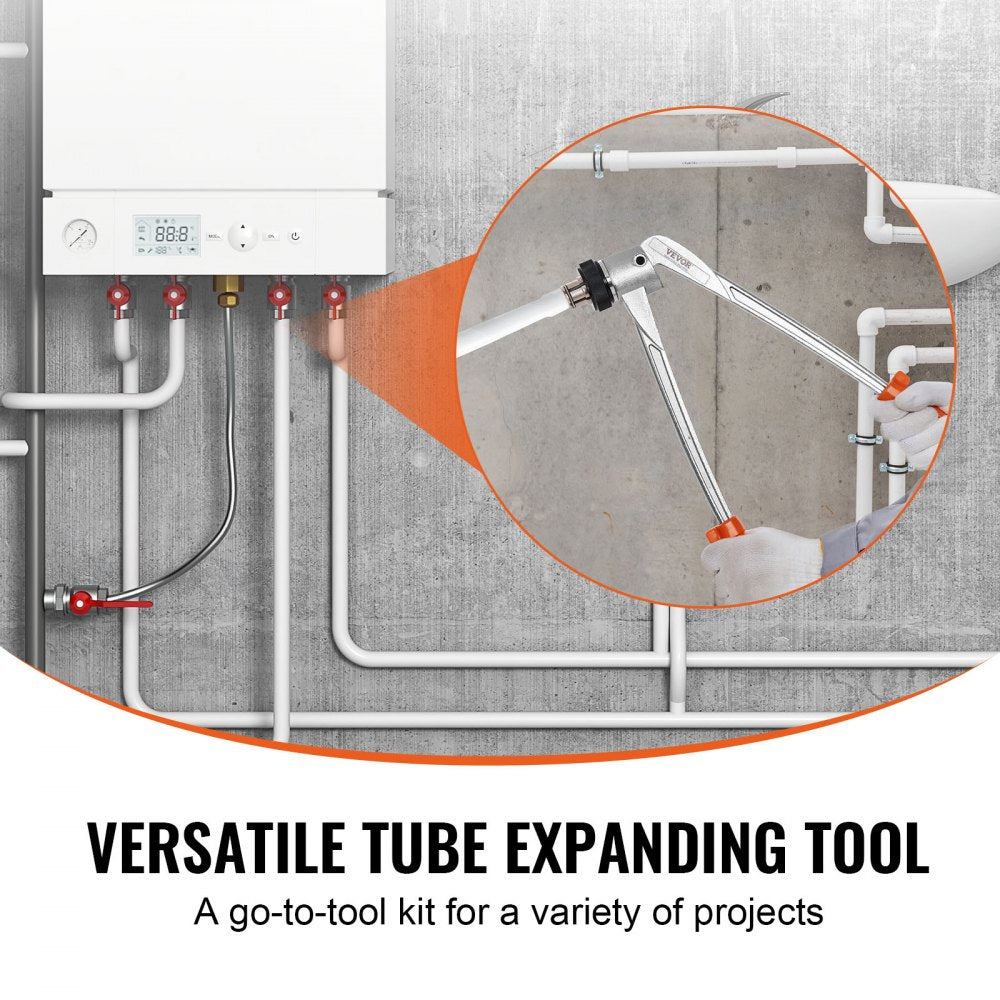 VEVOR Pipe Tube Expander, 1/2", 3/4", 1" OD PEX Tubing Expander, Professional Manual Lever PEX Tools Expander, with 3 Expansion Heads, Pipe Cutter for PEX Tubes