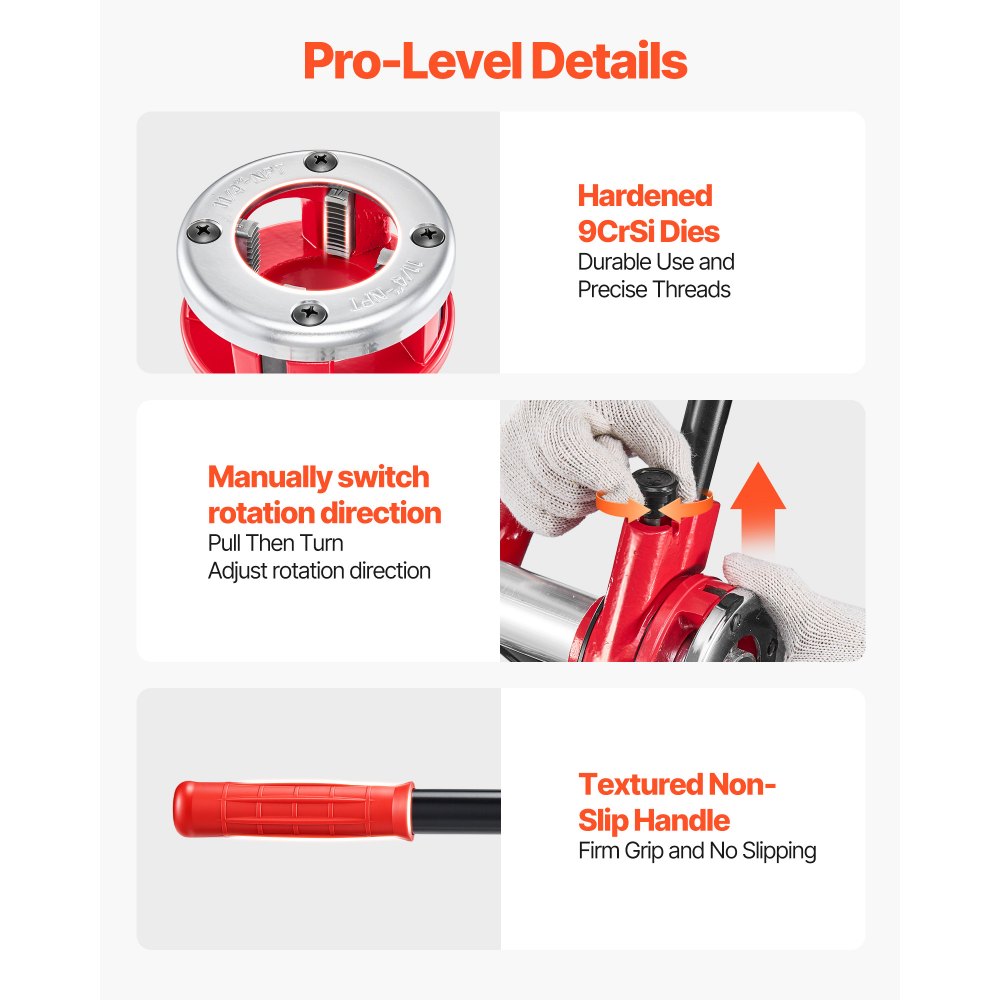 VEVOR Ratchet Pipe Threader Kit with 6 Dies, 1/2" NPT to 2" NPT Manual Ratcheting Pipe Threading Tool, Portable Pipes Threader Set with Toolbox for Plumbing Installation & Repair