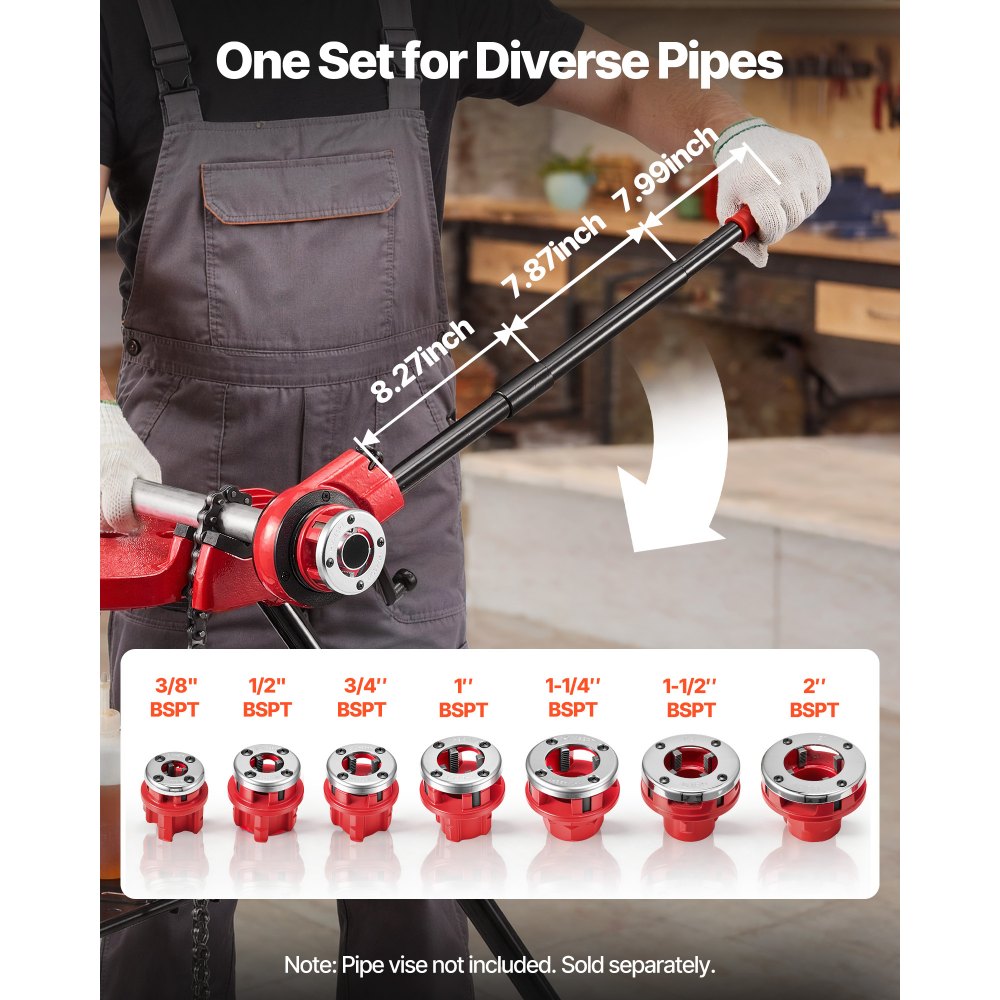 VEVOR Ratchet Pipe Threader Kit with 7 Dies, 3/8" BSPT to 2" BSPT Manual Ratcheting Pipe Threading Tool, Portable Pipes Threader Set with Toolbox for Plumbing Installation & Repair