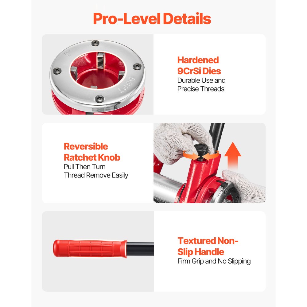 VEVOR Ratchet Pipe Threader Kit with 7 Dies, 3/8" BSPT to 2" BSPT Manual Ratcheting Pipe Threading Tool, Portable Pipes Threader Set with Toolbox for Plumbing Installation & Repair