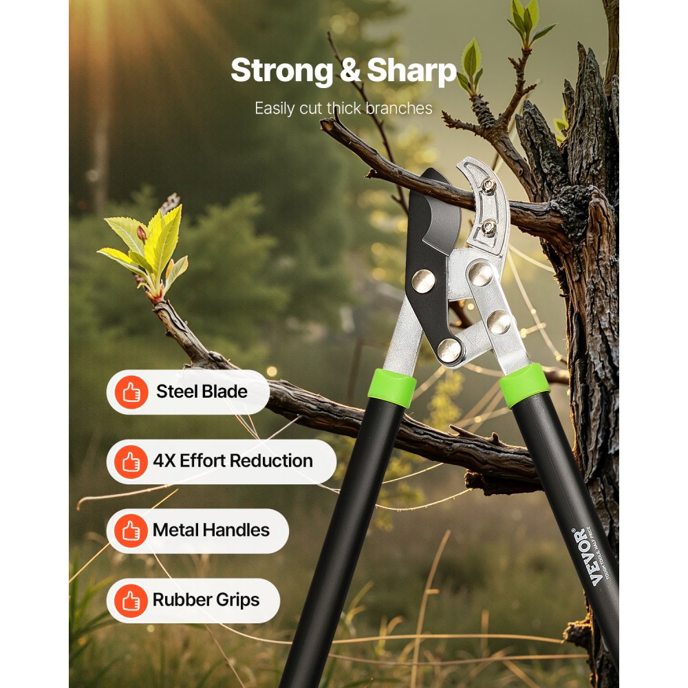VEVOR Loppers for Tree Trimming, 32 inch Garden Anvil Trimmer with Compound Action, Sharp Steel Blade, Heavy Duty Tree Branch Cutter Up to 2 inch Dia Cut Capacity, Ergonomically Designed Handles