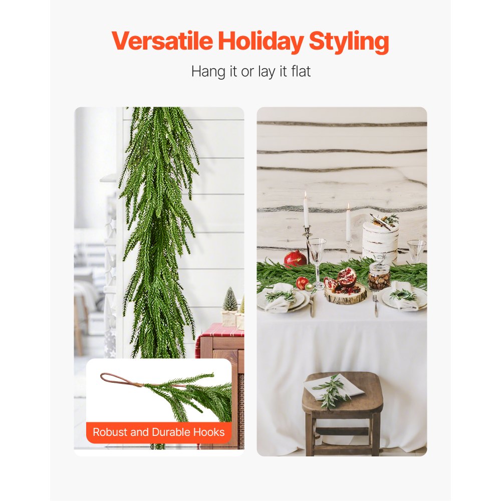 VEVOR Christmas Garland, 6-FT Realistic Norfolk Pine Garland, Evergreen Real Touch Artificial Faux Greenery Garlands, for Holiday Indoor Outdoor Xmas Decoration on Table, Mantel, and Fireplace