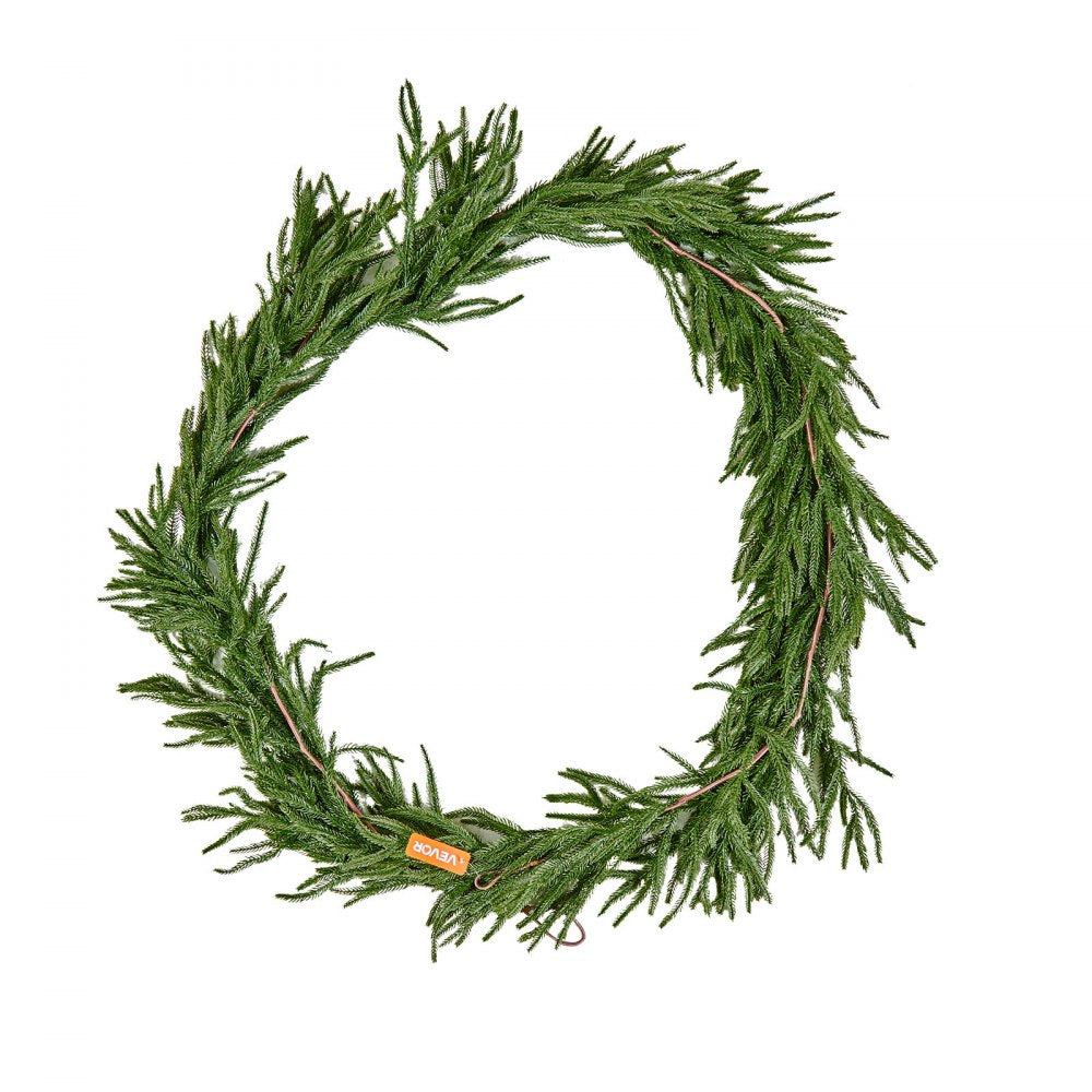 VEVOR Christmas Garland, 9-FT Realistic Norfolk Pine Garland, Evergreen Real Touch Artificial Faux Greenery Garlands, for Holiday Indoor Outdoor Xmas Decoration on Table, Mantel, and Fireplace