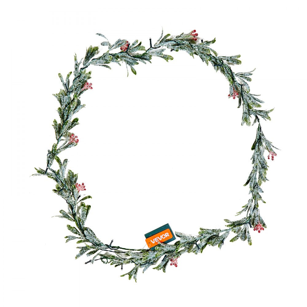 VEVOR Christmas Garland, 6.6-FT Realistic Greenery Decorated with Vines, Olive Leaves, and Berries, Evergreen Faux Garlands with Light String for Indoor Outdoor Xmas Decoration on Mantel Fireplace
