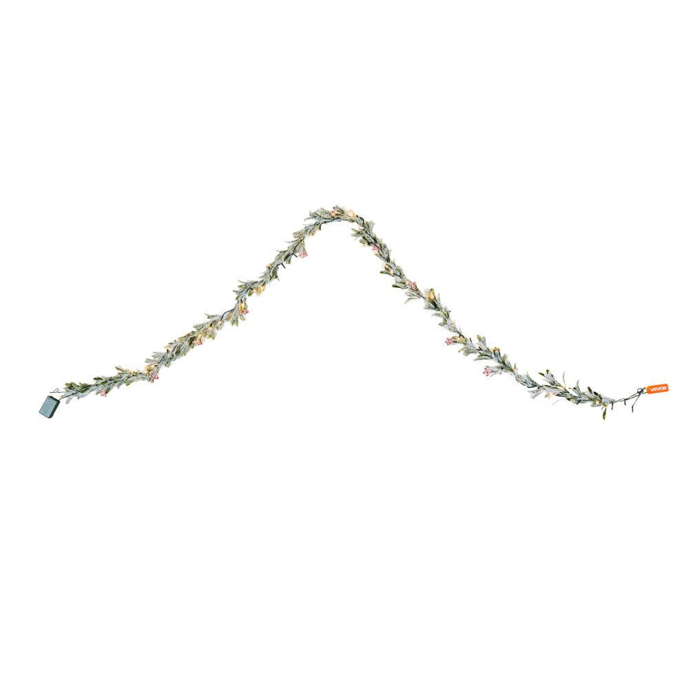 VEVOR Christmas Garland, 9-FT Realistic Greenery Decorated with Vines, Olive Leaves, and Berries, Evergreen Faux Garlands with Light String for Indoor Outdoor Xmas Decoration on Mantel Fireplace