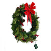 VEVOR Christmas Wreath, 24 Inches Pre-Lit Artificial Christmas Wreath with 50 LED Lights and Timer, Decorated with Pine Cones, Red Berry Clusters, Holly Leaves, Suitable for Fireplace Door Window