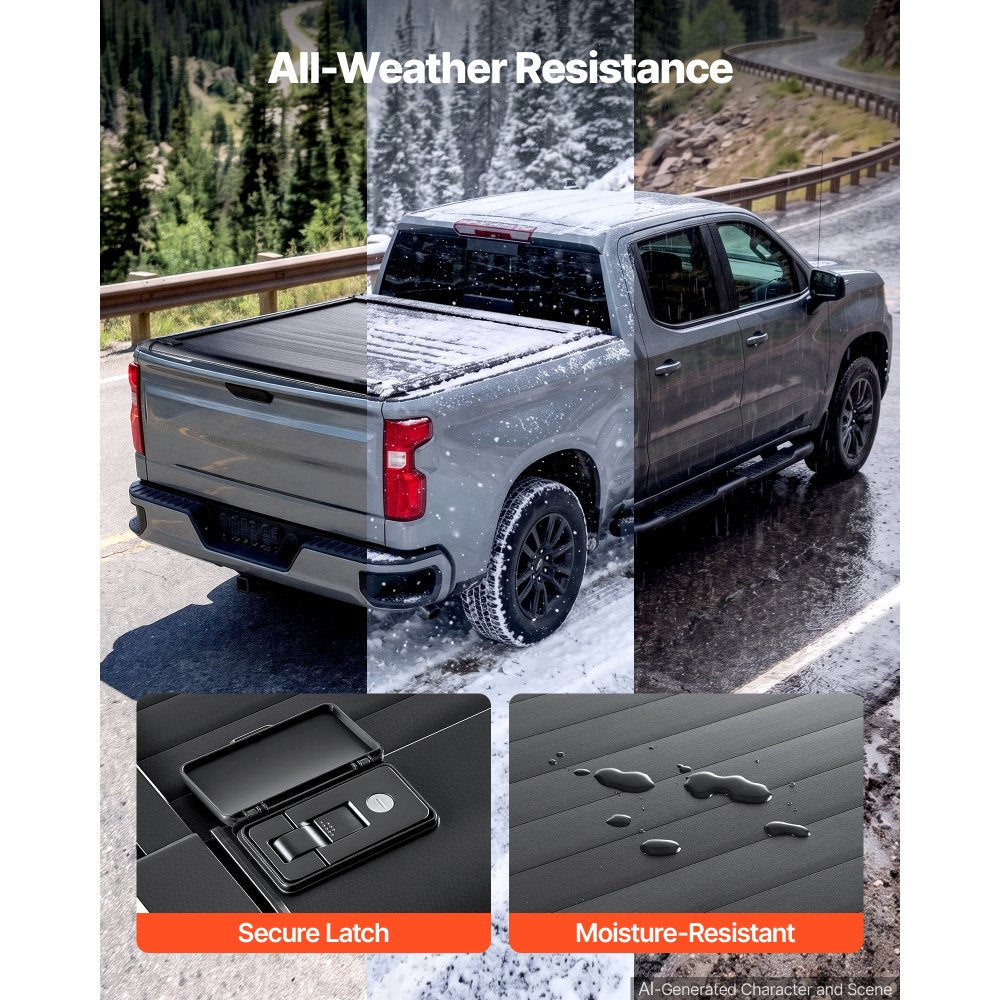 VEVOR Retractable Tonneau Cover 5.8FT Hard Truck Bed Cover Manual Retract, Compatible with 2007-2026 Silverado/Sierra 1500 5.8FT Bed (69.3"), Waterproof Aluminum Frame, T-Slot & Lock Key for Trips