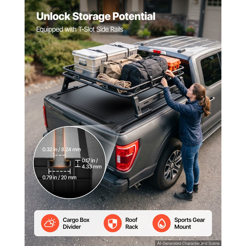 VEVOR Retractable Tonneau Cover 5.5FT Hard Truck Bed Cover Manual Retract, Compatible with 2015-2026 F-150 5.5FT Bed (67.1"), Waterproof Aluminum Frame, T-Slot & Double Lock Key for Outdoor Trips