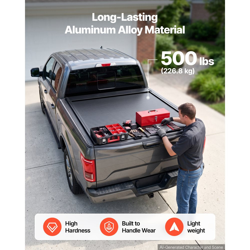 VEVOR Retractable Tonneau Cover 5.5FT Hard Truck Bed Cover Manual Retract, Compatible with 2015-2026 F-150 5.5FT Bed (67.1"), Waterproof Aluminum Frame, T-Slot & Double Lock Key for Outdoor Trips