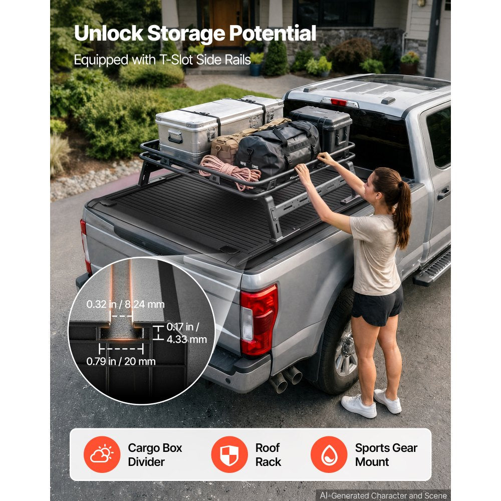 VEVOR Retractable Tonneau Cover 6.8FT Hard Truck Bed Cover Manual Retract, Compatible with 2017-2026 Ford F-250/350 Super Duty 6.8FT Bed (81.9"), Waterproof Aluminum Frame, T-Slot & Lock Key for Trips