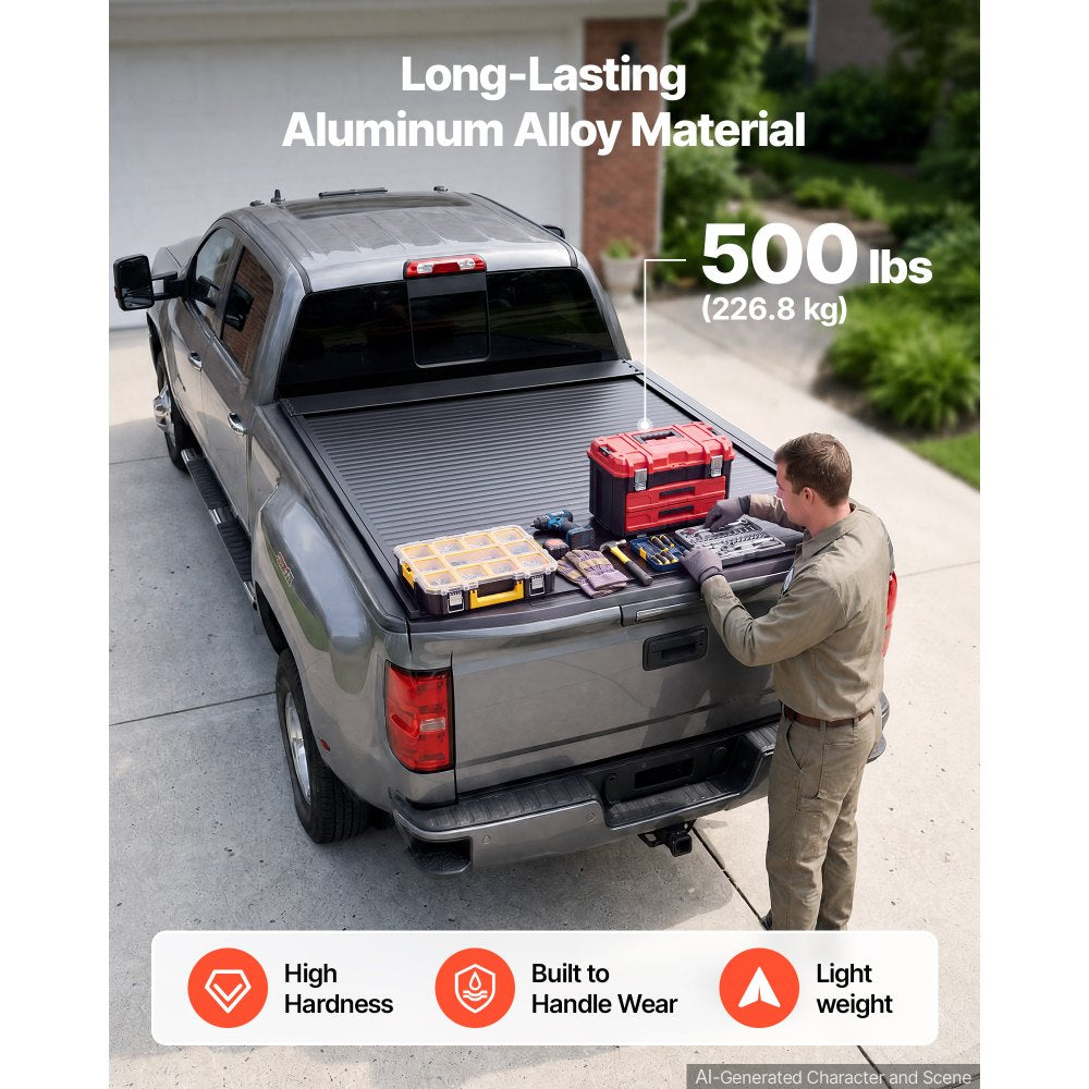 VEVOR Retractable Tonneau Cover 6.8FT Hard Truck Bed Cover Manual Retract, Compatible with 2017-2026 Ford F-250/350 Super Duty 6.8FT Bed (81.9"), Waterproof Aluminum Frame, T-Slot & Lock Key for Trips