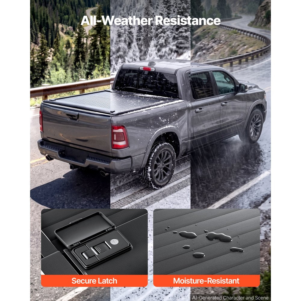 VEVOR Retractable Tonneau Cover 5.7FT Hard Truck Bed Cover Manual Retract, Compatible with 2009-2026 Ram 1500 New Body, 2019-2024 Classic 5.7FT Bed (67.4"), Waterproof Aluminum, Lock Key for Trips