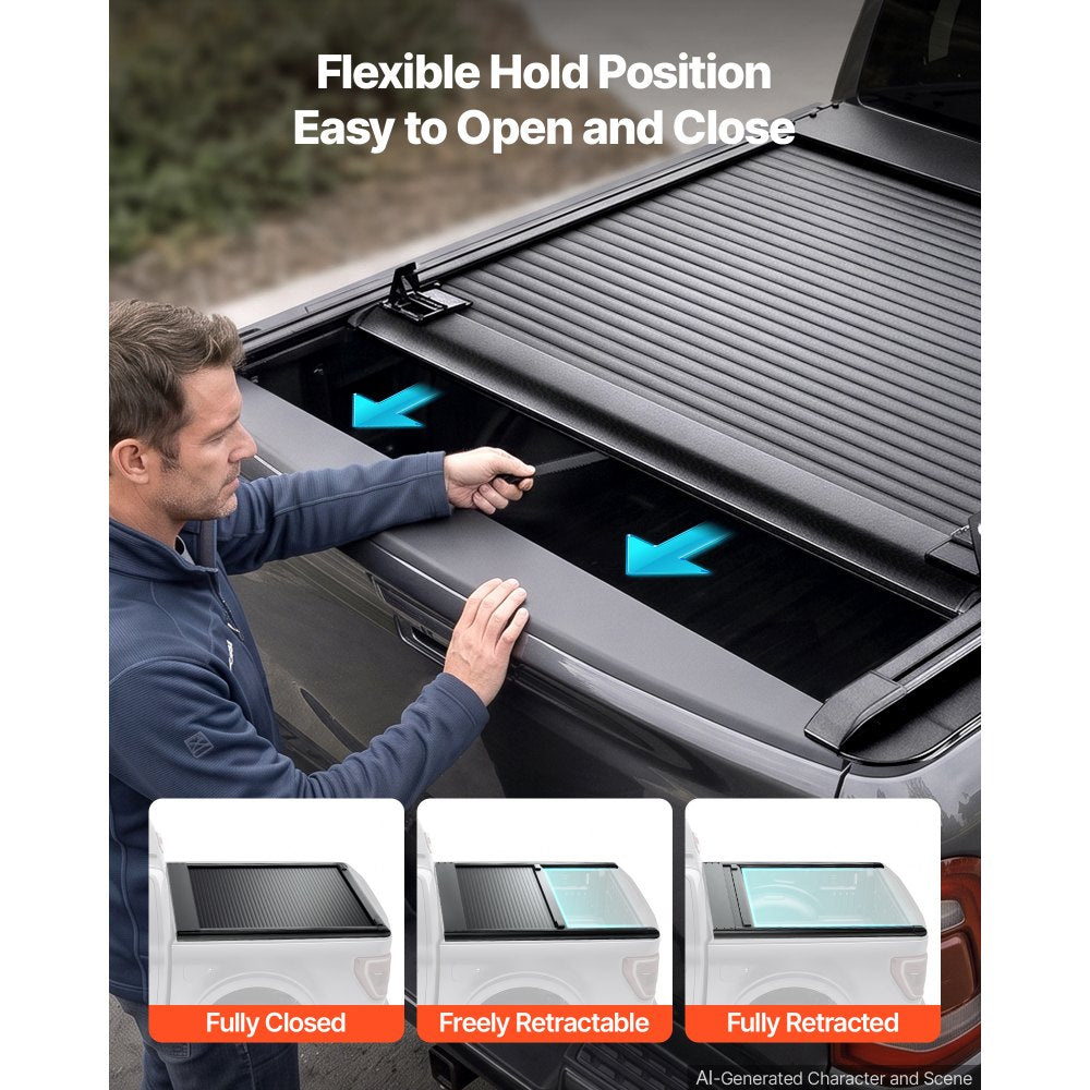 VEVOR Retractable Tonneau Cover 5.7FT Hard Truck Bed Cover Manual Retract, Compatible with 2009-2026 Ram 1500 New Body, 2019-2024 Classic 5.7FT Bed (67.4"), Waterproof Aluminum, Lock Key for Trips
