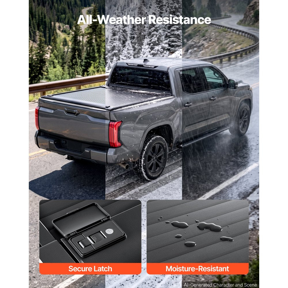 VEVOR Retractable Tonneau Cover 5.5FT Hard Truck Bed Cover Manual Retract, Compatible with 2022-2026 Toyota Tundra Crew Cab with Deck Rail System 5.5FT Bed (66.7"), Waterproof Aluminum, Lock for Trips
