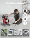 VEVOR Drain Cleaner Machine 50 FT x 1/2 Inch, Manual Feed Sewer Snake Auger on Wheels - with 4 Cutters & Air-activated Foot Switch for 2" to 6" Pipes