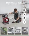 VEVOR Drain Cleaner Machine 50 FT x 1/2 Inch, Sewer Snake Auger Manual Feed with 4 Cutters & Air-activated Foot Switch for 2" to 6" Pipes