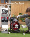 VEVOR Drain Cleaner Machine 50 FT x 1/2 Inch, Sewer Snake Auger Manual Feed with 4 Cutters & Air-activated Foot Switch for 2" to 6" Pipes