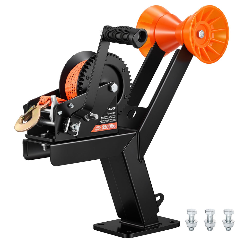 VEVOR Boat Trailer Winch Stand with Roller, 3500 lbs, 20ft Orange Polyester Strap, Boat Winch Mount, for 2-3 Inches W x 3-4 Inches H Trailer Tongue, Fit for Jet Ski, Sailboat, Speedboat
