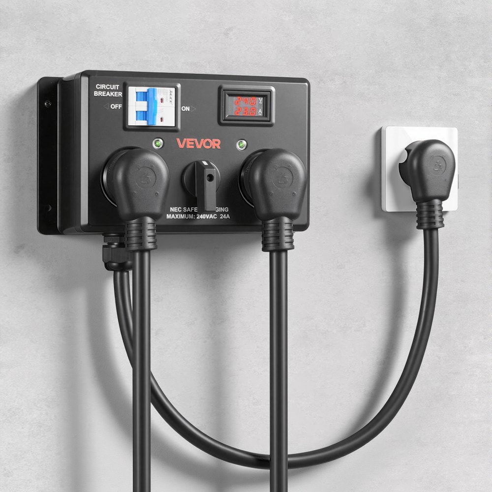 VEVOR Manual EV Charging Switch, NEMA 10-30, Splitter Switch for Dryer & EV, 24A Max 240V Manual Power Distribution with Circuit Breaker, Real-Time Display, Hand-Operated Selector, Plug and Play, ETL