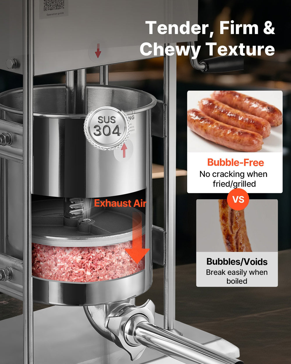 SUS304 stainless and air-exhaust design for bubble-free sausage filling