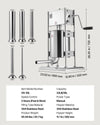 VEVOR VS-10L sausage stuffer dimensions and key specs graphic