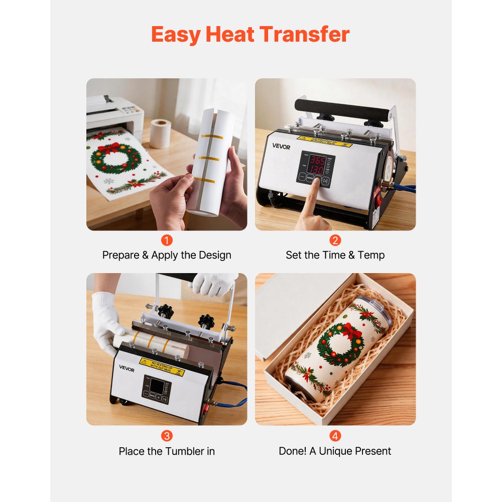 VEVOR Tumbler Heat Press Machine, 30 oz and 40 oz Mug Press, Fast and Even Heating, with Tape, Gloves, Easy Temp and Time Setting, Heat Transfer for Sublimation Tumblers, Cups, Mugs, Black and White
