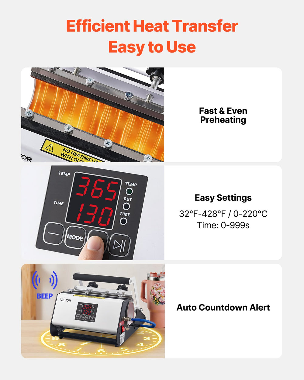 VEVOR Tumbler Heat Press Machine, 11-30 oz Mug Press, Fast and Even Heating, with Tape and Gloves, Easy Temp and Time Setting, Heat Transfer for Sublimation Tumblers, Cups, Mugs, Black and White