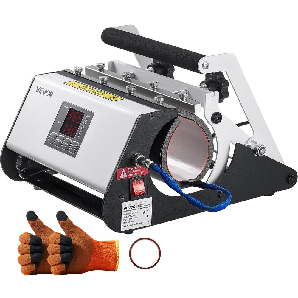 VEVOR Tumbler Heat Press Machine, 11-30 oz Mug Press, Fast and Even Heating, with Tape and Gloves, Easy Temp and Time Setting, Heat Transfer for Sublimation Tumblers, Cups, Mugs, Black and White
