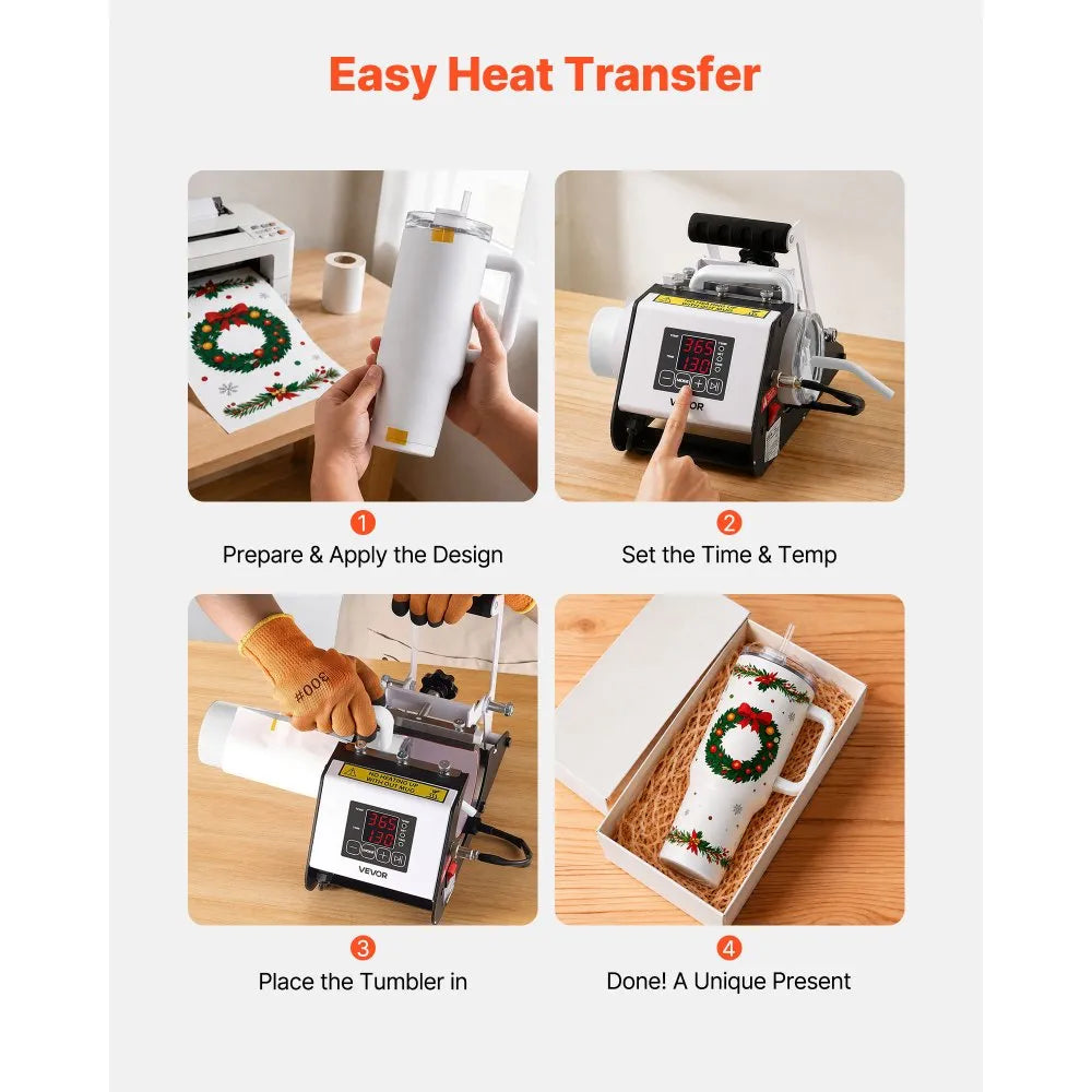 VEVOR Tumbler Heat Press Machine, 40 oz Tumbler Press, Fast and Even Heating, with Tape, Gloves, Easy Temp and Time Setting, Heat Transfer for Sublimation Insulated Tumblers, Cups, Black and White