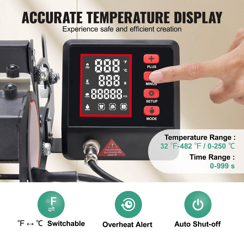 VEVOR Tumbler Heat Press Machine, 11-30oz Mug Press, Heat Up Fast and Even, Tumbler Press with Sublimation Paper, Tape and Gloves, Temp and Time Setting, for Sublimation Tumblers, Cups, Mugs, Black