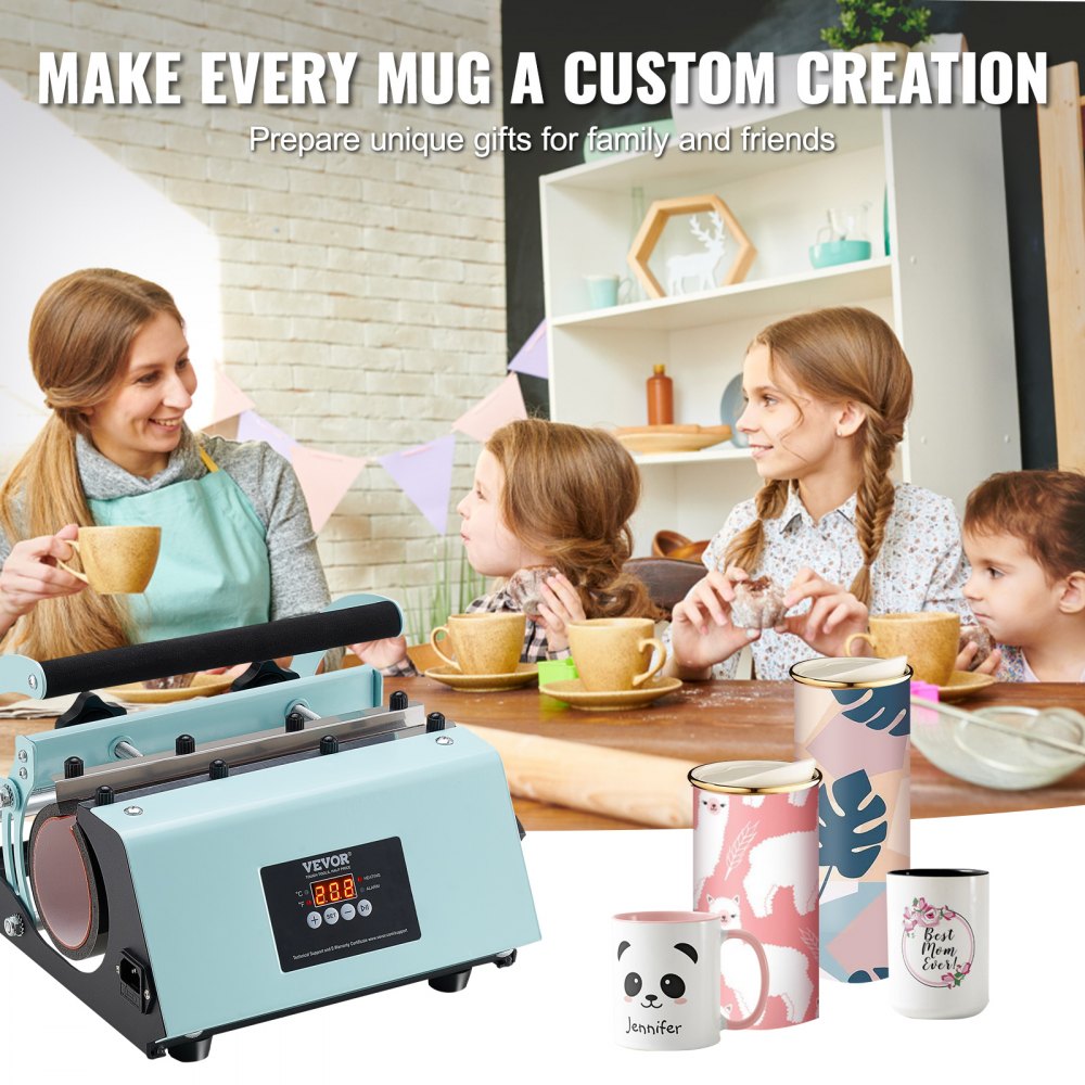 VEVOR Tumbler Heat Press Machine, 11-30oz Mug Press, Heat Up Fast and Even, Tumbler Press with Sublimation Paper, Tape and Gloves, Temp and Time Setting, for Sublimation Tumblers, Cups, Mugs, Green