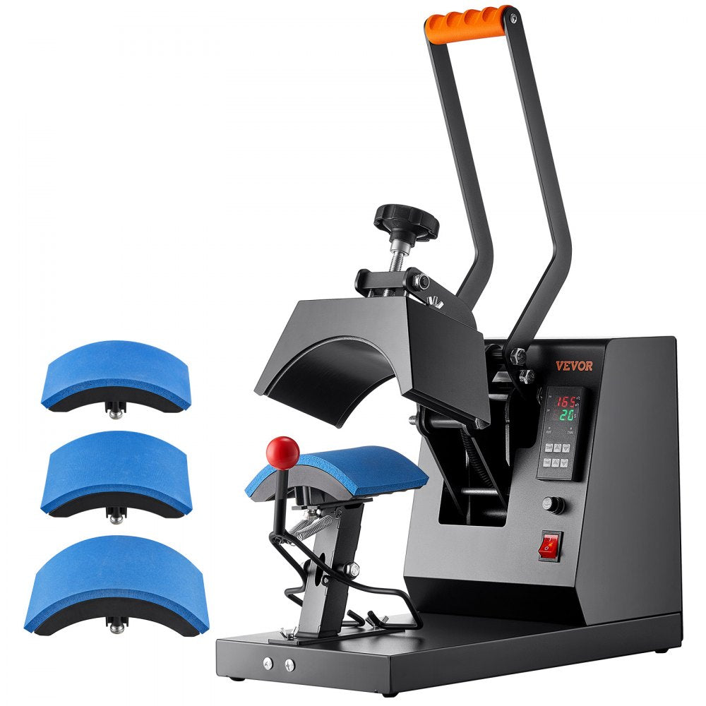 VEVOR Hat Heat Press, 4-in-1 Cap Heat Press Machine, 6 x 3in Clamshell Sublimation Transfer, LCD Digital Timer Temperature Control with 4pcs Curved Heating Elements (6x3/6.7x2.7/6.7x2.7/8.1x3.5)
