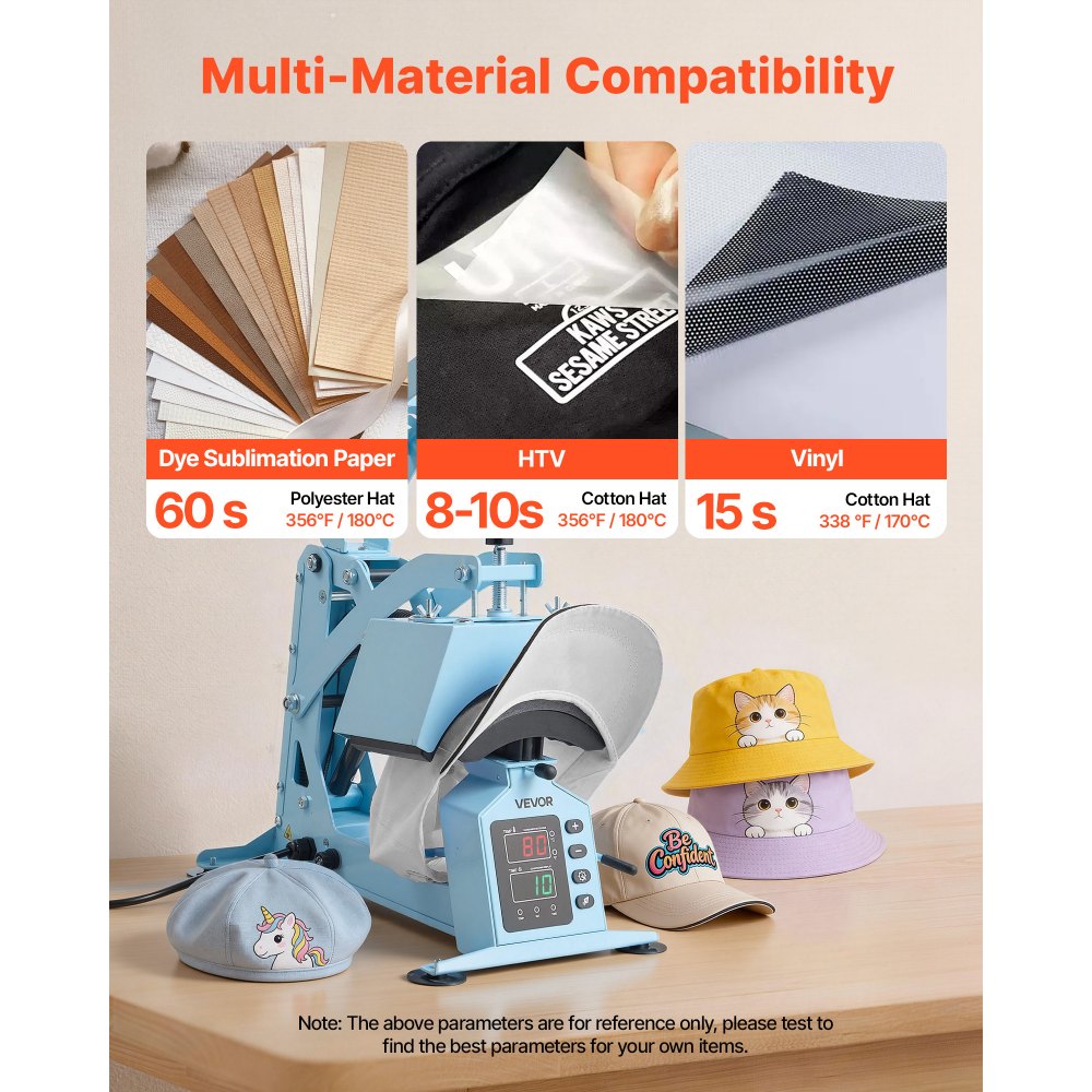 VEVOR Hat Heat Press Machine, with 4 Interchangeable Platens and Caps Stretcher, Precise Temperature & Time Control, Heat Press for Hats and Caps, for HTV Iron On and Sublimation Projects, Light Blue