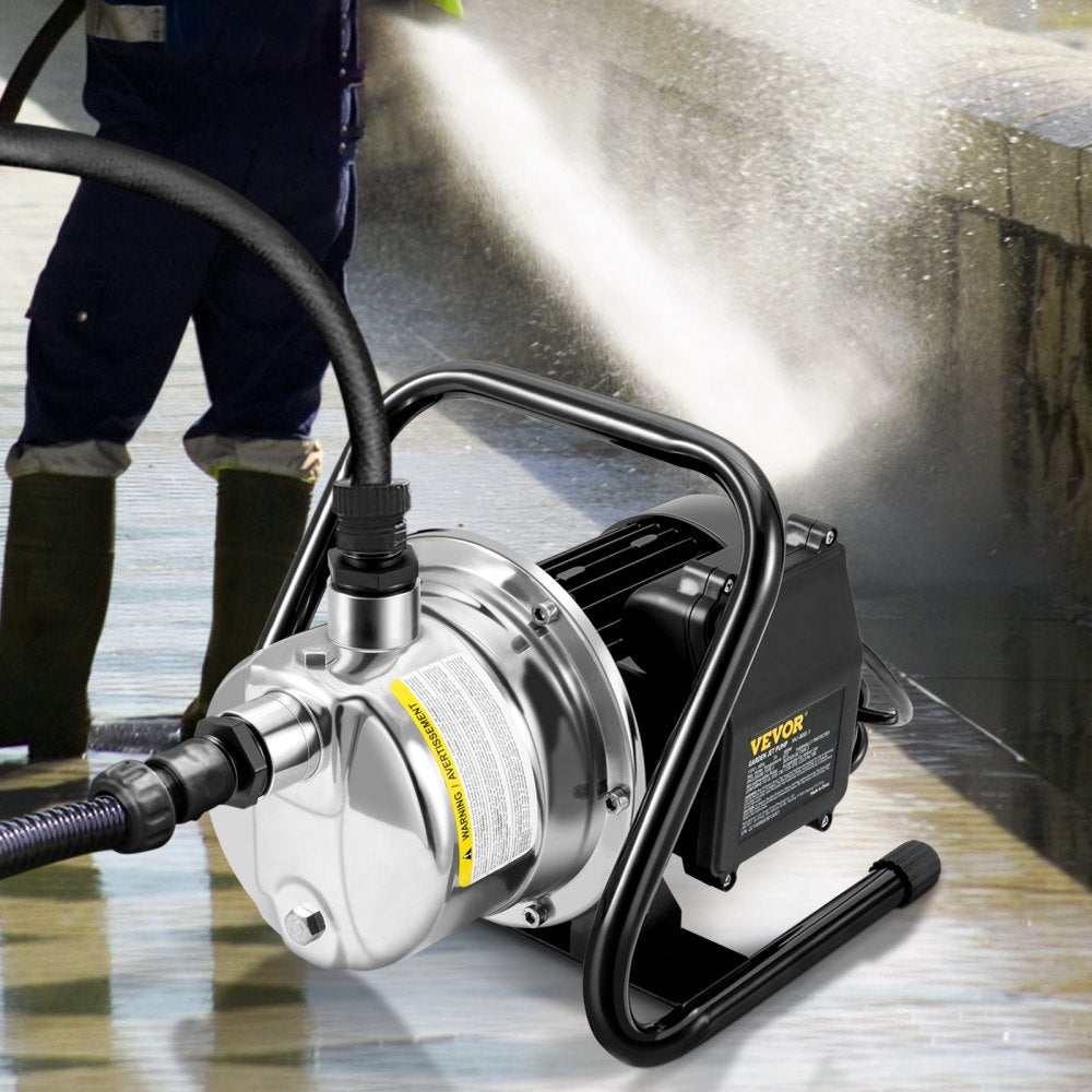 VEVOR Shallow Well Pump, 1.5 HP 115V, 1200 GPH 164 ft Height, 87 psi Max Pressure, Portable Stainless Steel Sprinkler Booster Jet Pumps for Garden Lawn Irrigation system, Lake Fountain, Water Transfer