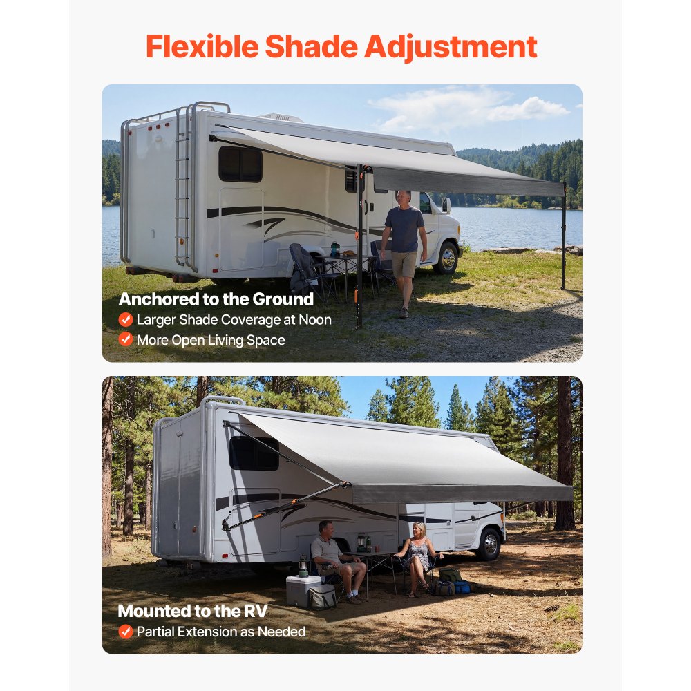 VEVOR Manual RV Awning Complete Kit, 18.12FT Retractable RV Awning with Aluminum Alloy Frame & Waterproof PVC Fabric, Outdoor Camping Trailer Awnings Fit Most RVs (18FT Type, Gradient Black)
