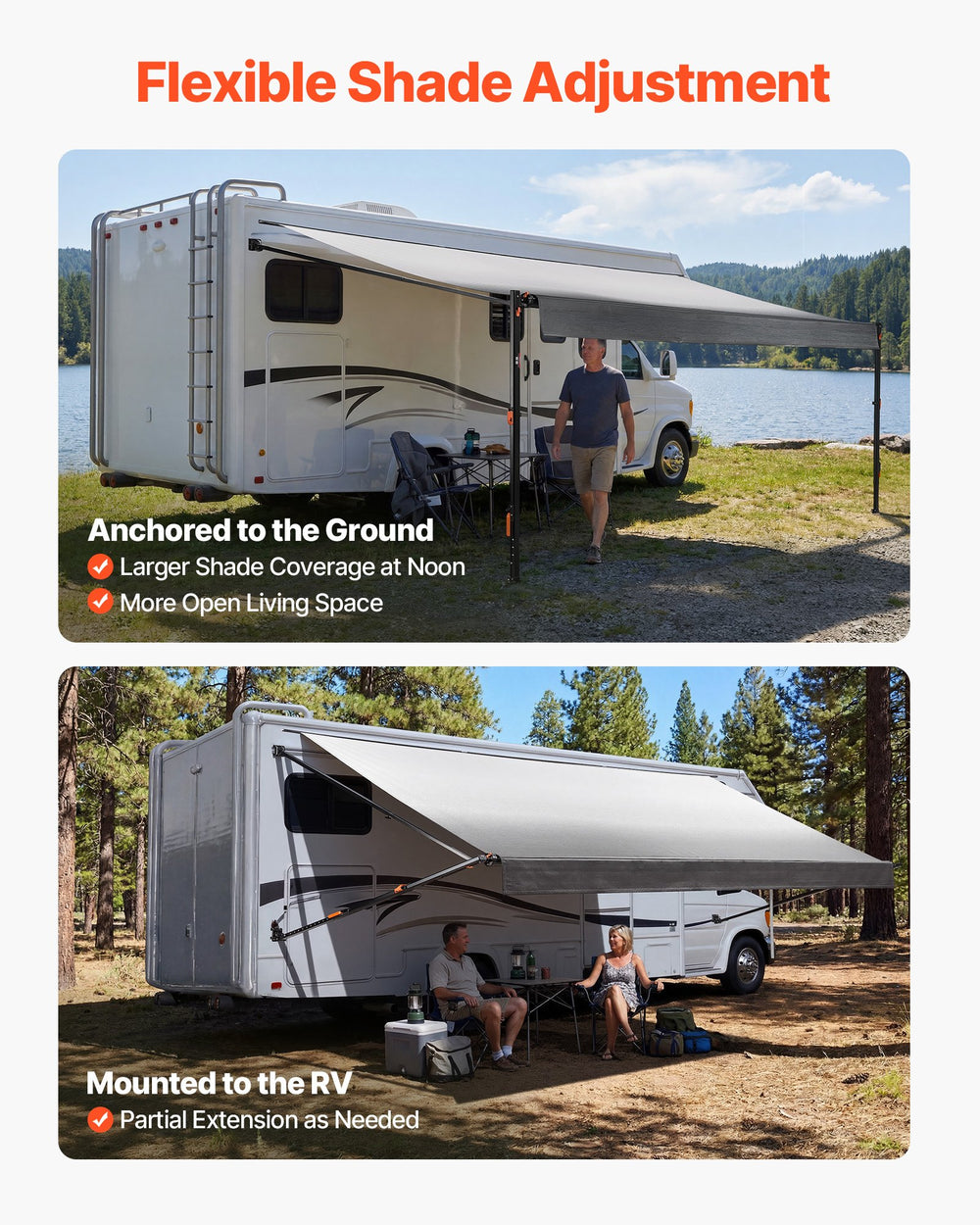 VEVOR Manual RV Awning Complete Kit, 18.12FT Retractable RV Awning with Aluminum Alloy Frame & Waterproof PVC Fabric, Outdoor Camping Trailer Awnings Fit Most RVs (18FT Type, Gradient Black)