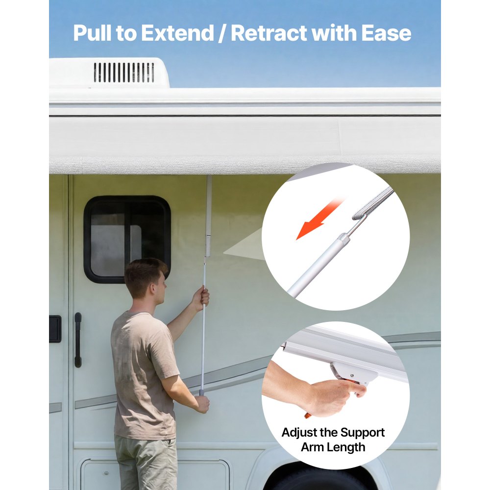 VEVOR Manual RV Awning Complete Kit, 17.12FT Retractable RV Awning with Aluminum Alloy Frame & Waterproof PVC Fabric, Outdoor Camping Trailer Awnings Fit Most RVs (17FT Type, Gradient Blue)