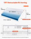 VEVOR Manual RV Awning Complete Kit, 17.12FT Retractable RV Awning with Aluminum Alloy Frame & Waterproof PVC Fabric, Outdoor Camping Trailer Awnings Fit Most RVs (17FT Type, Gradient Blue)