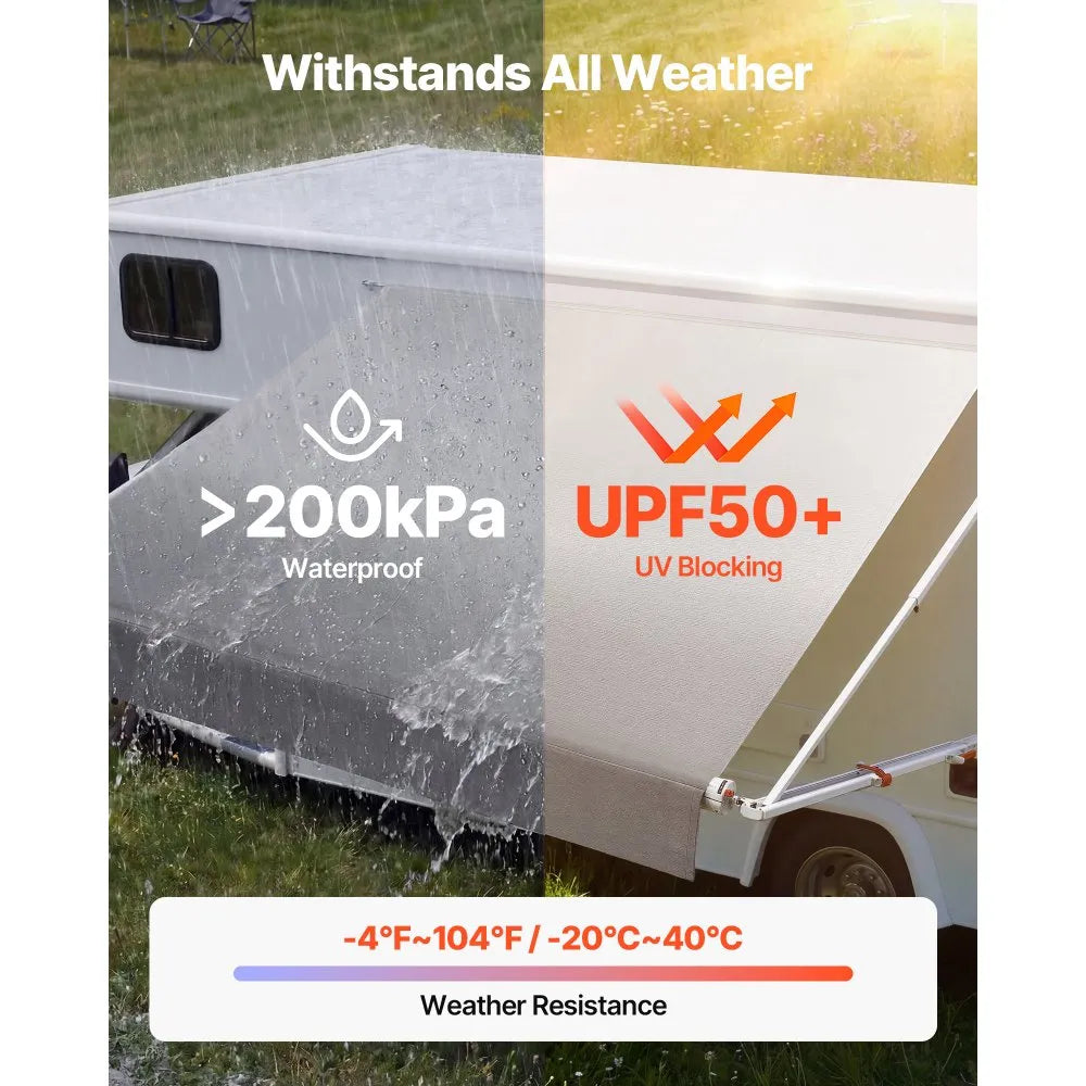 VEVOR Manual RV Awning Complete Kit, 10.12FT Retractable RV Awning with Aluminum Alloy Frame & Waterproof PVC Fabric, Outdoor Camping Trailer Awnings Fit Most RVs (10FT Type, Gradient Gray)