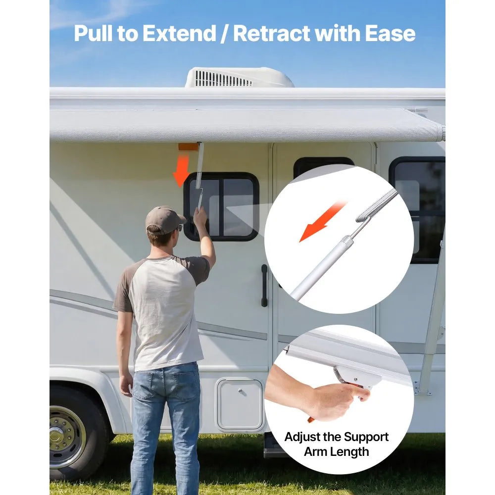 VEVOR Manual RV Awning Complete Kit, 10.12FT Retractable RV Awning with Aluminum Alloy Frame & Waterproof PVC Fabric, Outdoor Camping Trailer Awnings Fit Most RVs (10FT Type, Gradient Gray)