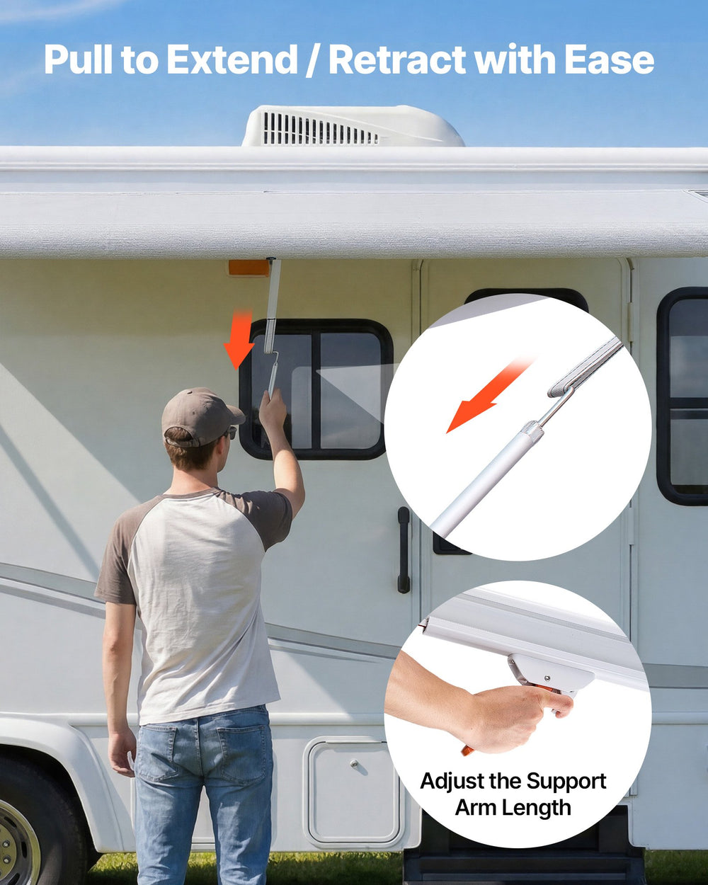 VEVOR Manual RV Awning Complete Kit, 18.12FT Retractable RV Awning with Aluminum Alloy Frame & Waterproof PVC Fabric, Outdoor Camping Trailer Awnings Fit Most RVs (18FT Type, Gradient Blue)
